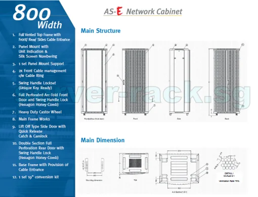 TOTEN Professional 42U Server Rack / Equipment Rack / Cabinet - 42U, 19" (W800 x D1000mm) - Image 6