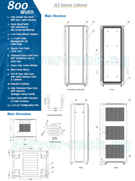 voor eeuwig Binnen In tegenspraak TOTEN Equipment Rack / Cabinet - 42U, 19" (W800 x D1000mm) | Server Rack  Singapore